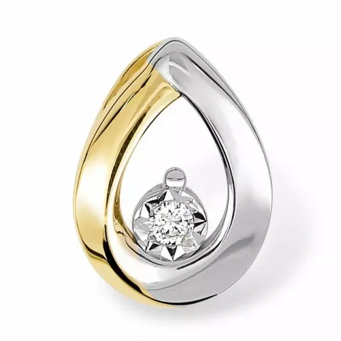Droppformad diamant hängen i 14  carat guld- och vitguld 0,03 ct