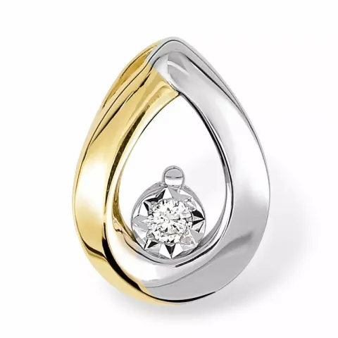 Droppformad diamant hängen i 14 carat guld- och vitguld 0,03 ct