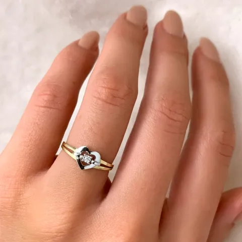 diamant hjärtering i 14 karat guld med rhodium 0,01 ct