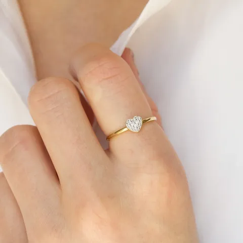 Lille hjärta zirkon ring i 14 karat guld med rhodium