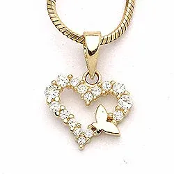 hjärta vit zirkon hängen i 9 karat guld