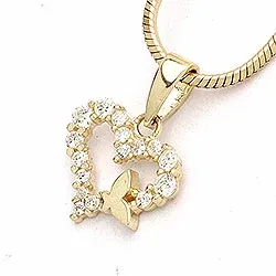 hjärta vit zirkon hängen i 9 karat guld