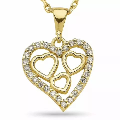 hjärta halsband i förgyllt silver med hjärthängen i 9 karat guld