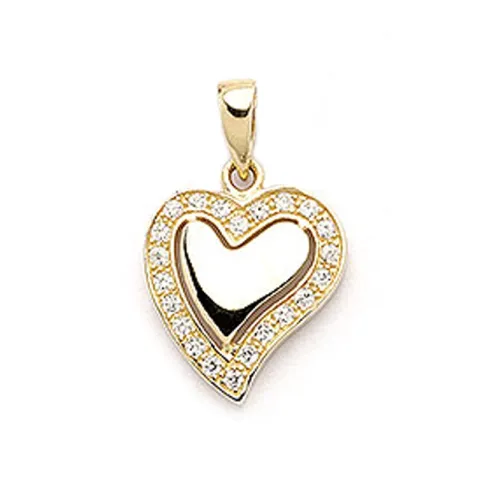 hjärta vit zirkon hängen i 9 karat guld
