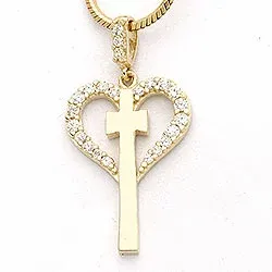 hjärta kors hängen i 9 karat guld