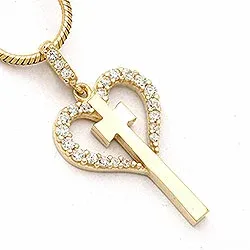 hjärta kors hängen i 9 karat guld