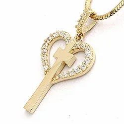 hjärta kors hängen i 9 karat guld