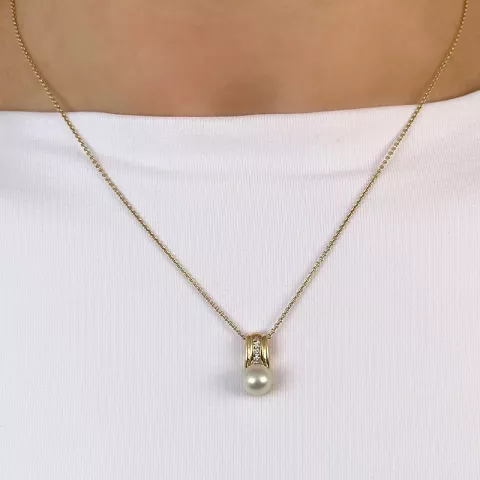 pärla diamantberlocker i 14  carat guld 0,058 ct