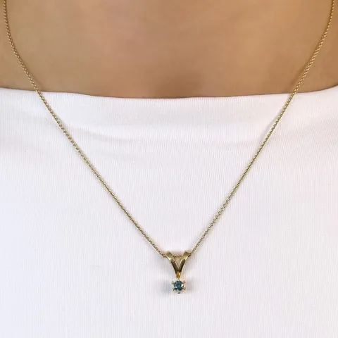 0,14 ct blå behandlad naturlig diamant solitärberlock i 14 carat guld 0,14 ct