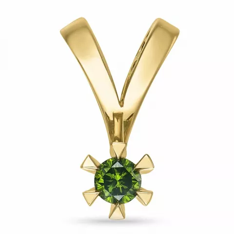 0,14 ct grön behandlad naturlig diamant solitärberlock i 14  carat guld 0,14 ct