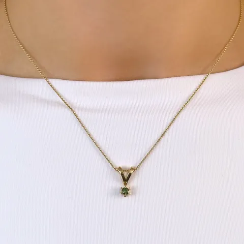 0,14 ct grön behandlad naturlig diamant solitärberlock i 14 carat guld 0,14 ct