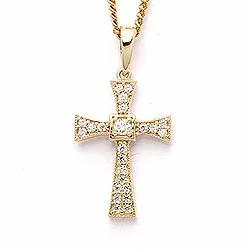 kors zirkon hängen i 9 karat guld