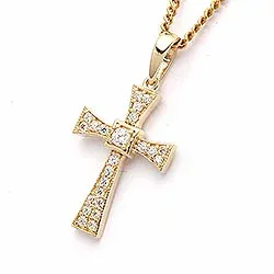 kors zirkon hängen i 9 karat guld