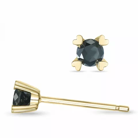 2 x 0,10 ct svarta diamant solitäreörhängestift i 14 karat guld med svart diamant 