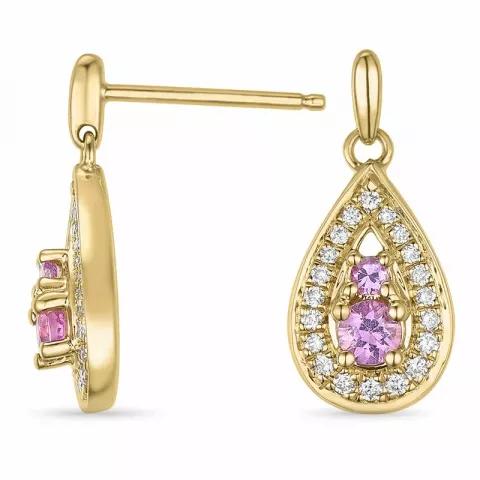 droppe rosa safir örhängen i 14 karat guld med rosa safir och diamant 