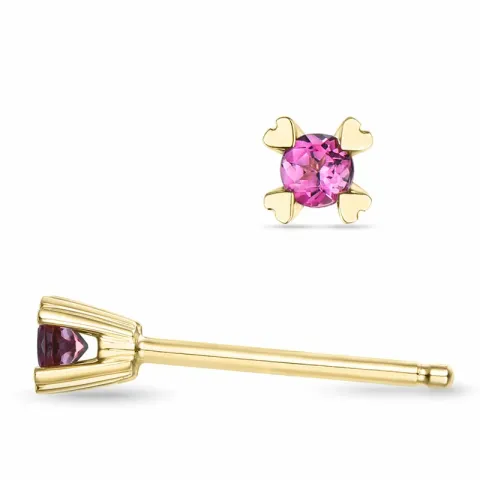 2 x 0,05 ct rosa turmalin solitäreörhängestift i 14 karat guld med turmalin