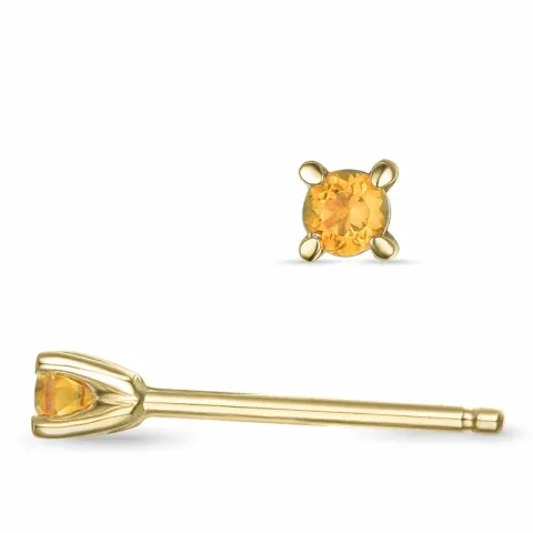 2 x 0,05 ct citrin solitäreörhängestift i 14 karat guld med citrin