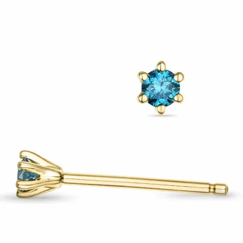 2 x 0,05 ct blå behandlad naturlig diamant solitäreörhängestift i 14 karat guld med blå diamant