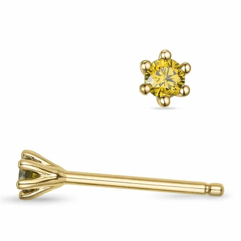 2 x 0,05 ct gula behandlad naturlig diamant solitäreörhängestift i 14 karat guld med gul diamant