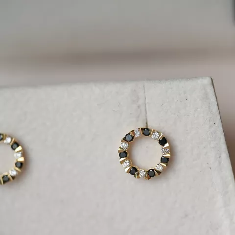 runda svarta diamant örhängestift i 14 karat guld med diamant och svart diamant 
