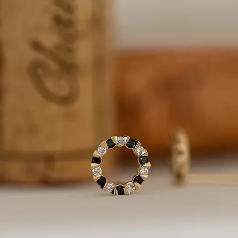 runda svarta diamant örhängestift i 14 karat guld med diamant och svart diamant 