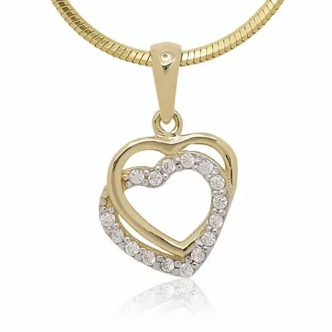 Dubbel hjärta zirkon hängen i 9 karat guld