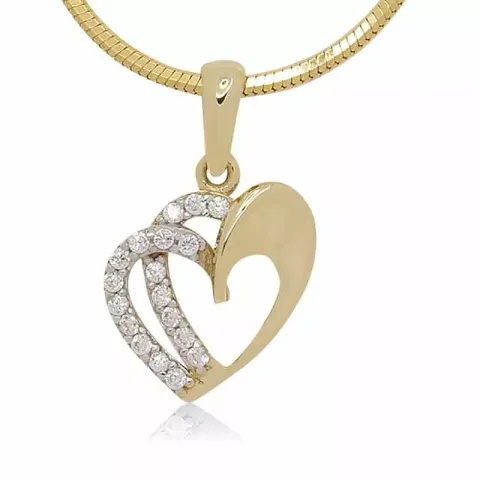 Hjärta vit zirkon hängen i 9 karat guld