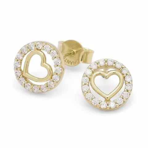 runda hjärta örhängestift i 9 karat guld med zirkon