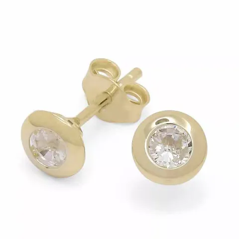 runda örhängestift i 9 karat guld med zirkon