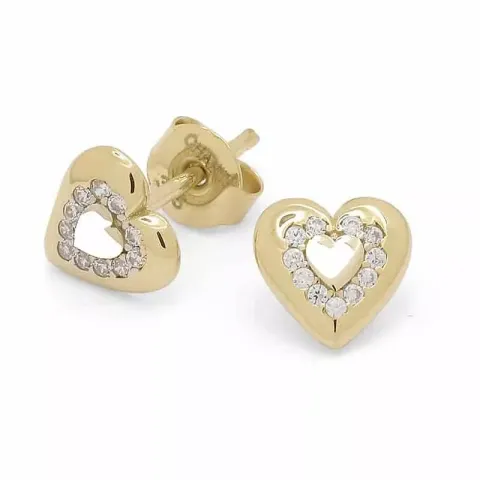 hjärta örhängestift i 9 karat guld och vitguld med zirkon