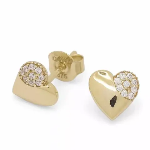 hjärta örhängestift i 9 karat guld med zirkon