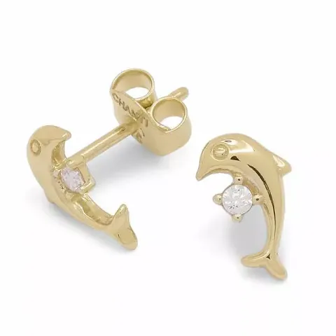 delfin örhängen i 9 karat guld med zirkon