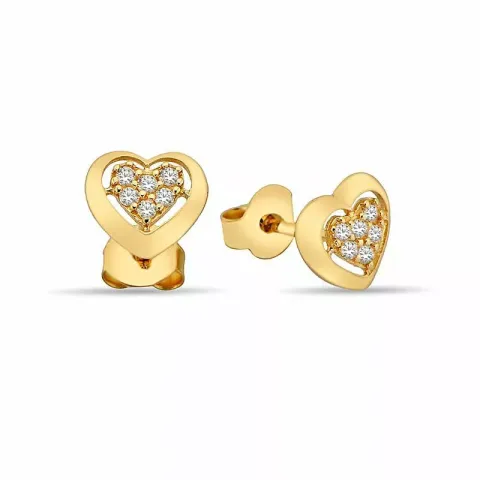 äkta  hjärteörhängen i 9 karat guld med zirkon