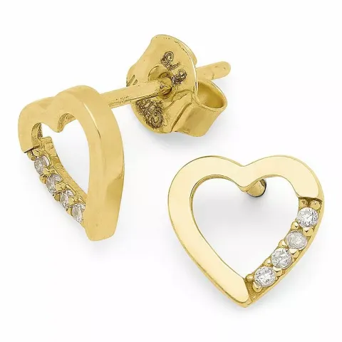 äkta  hjärteörhängen i 9 karat guld med zirkon