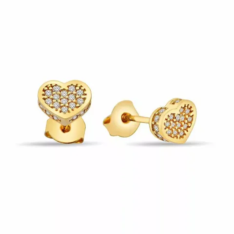 äkta  hjärteörhängen i 9 karat guld med zirkon