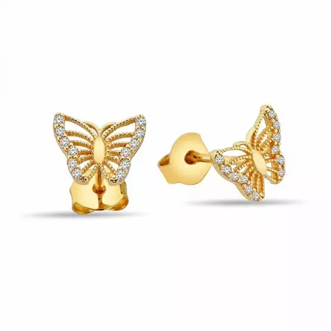 fjärilar örhängestift i 9 karat guld med 