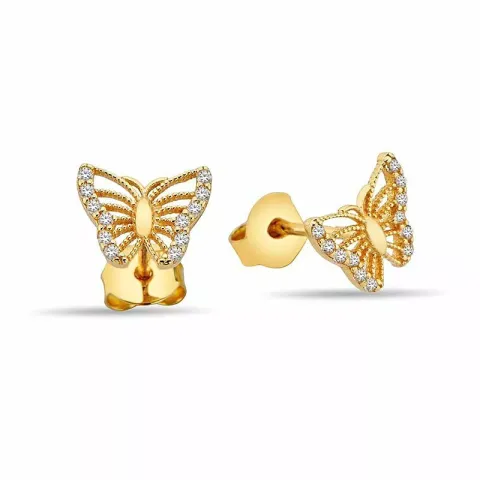 fjärilar örhängestift i 9 karat guld med 