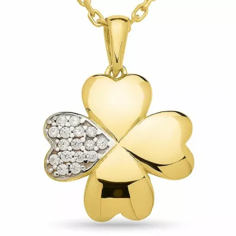 hjärta fyrklöver halsband i förgyllt silver med hjärthängen i 9 karat guld