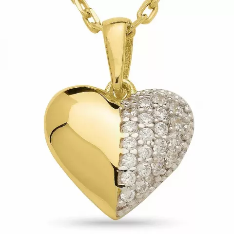 hjärta halsband i förgyllt silver med hängen i 9 karat guld