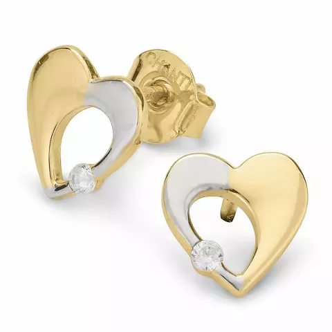 Hjärta örhängestift i 9 karat guld med zirkoner