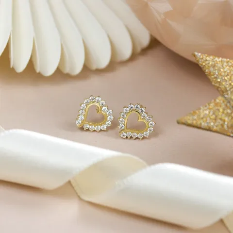 Hjärta örhängestift i 9 karat guld med zirkon