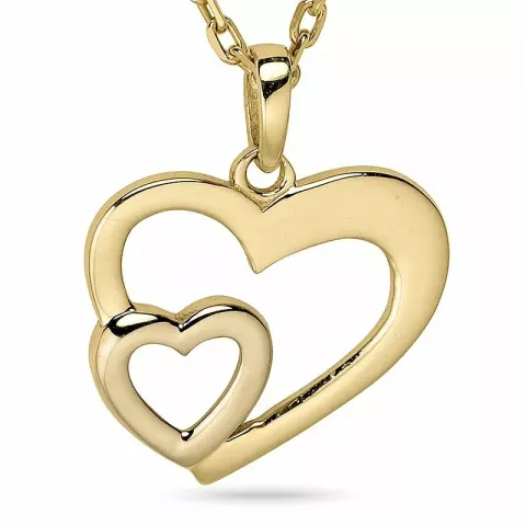 Hjärta halsband i förgyllt silver med hängen i 9 karat guld