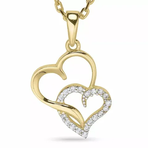 Hjärta halsband i förgyllt silver med hängen i 9 karat guld