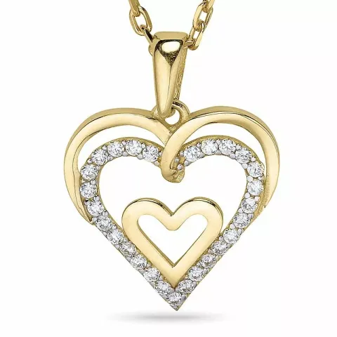 Hjärta halsband i förgyllt silver med hängen i 9 karat guld