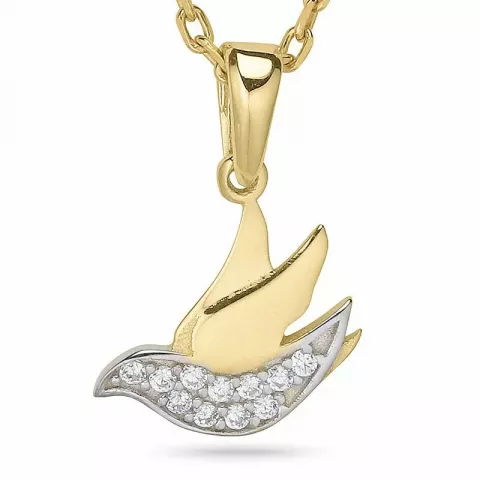 Fågel halsband i förgyllt silver med hängen i 9 karat guld