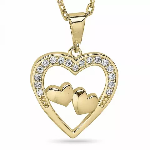Hjärta halsband i förgyllt silver med hängen i 9 karat guld