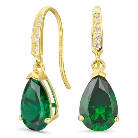 droppformad örhängen i 9 karat guld med smaragd och zirkon - Gold Collection