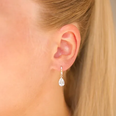 droppformad örhängen i 9 karat guld med zirkon - Gold Collection
