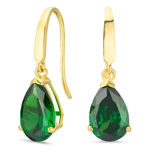 droppformad örhängen i 9 karat guld med smaragd och zirkon - Gold Collection