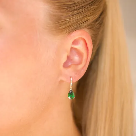 droppformad örhängen i 9 karat guld med smaragd och zirkon - Gold Collection